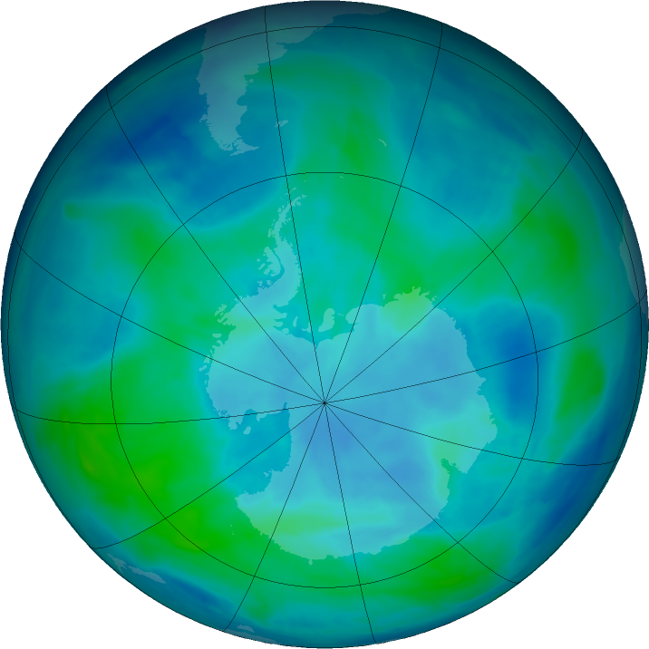 Antarctic ozone map for 09 March 2016